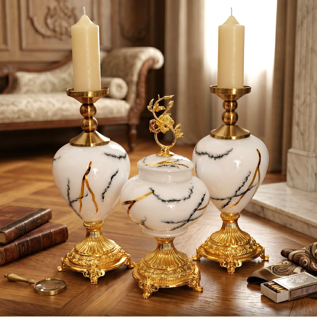 The Imperial White & Gold Candelabra Set