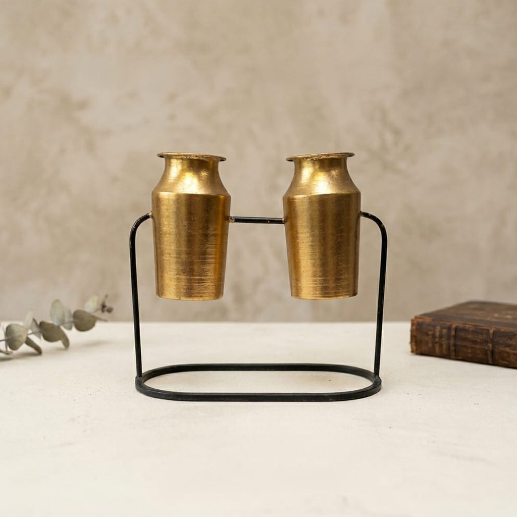 Antique Brass Twin Urn Candle Holder