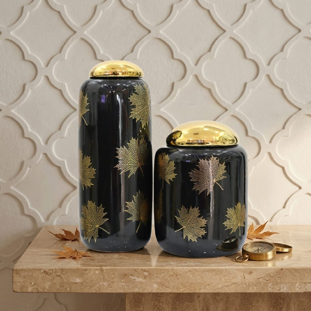 Midnight Gilt Autumn Leaf Candy Jars