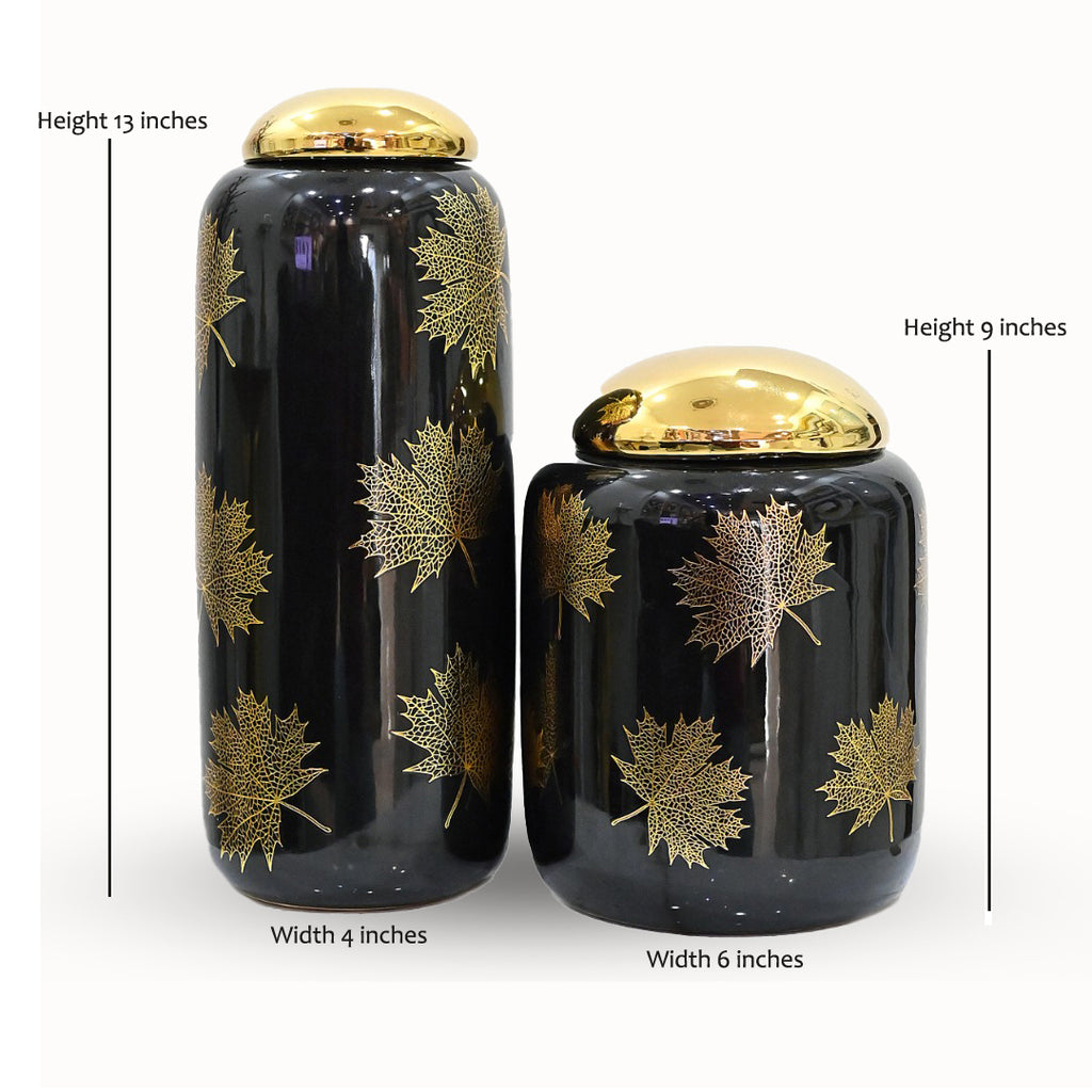 Midnight Gilt Autumn Leaf Candy Jars