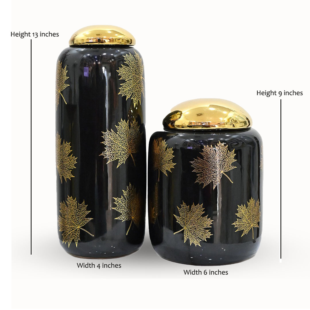 Midnight Gilt Autumn Leaf Candy Jars