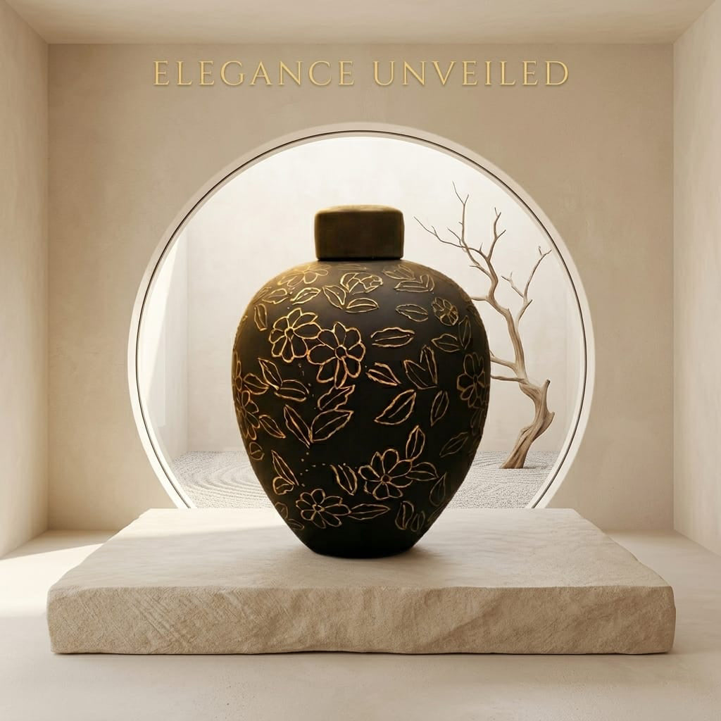 Gilded Botanical Terracotta Temple Jar
