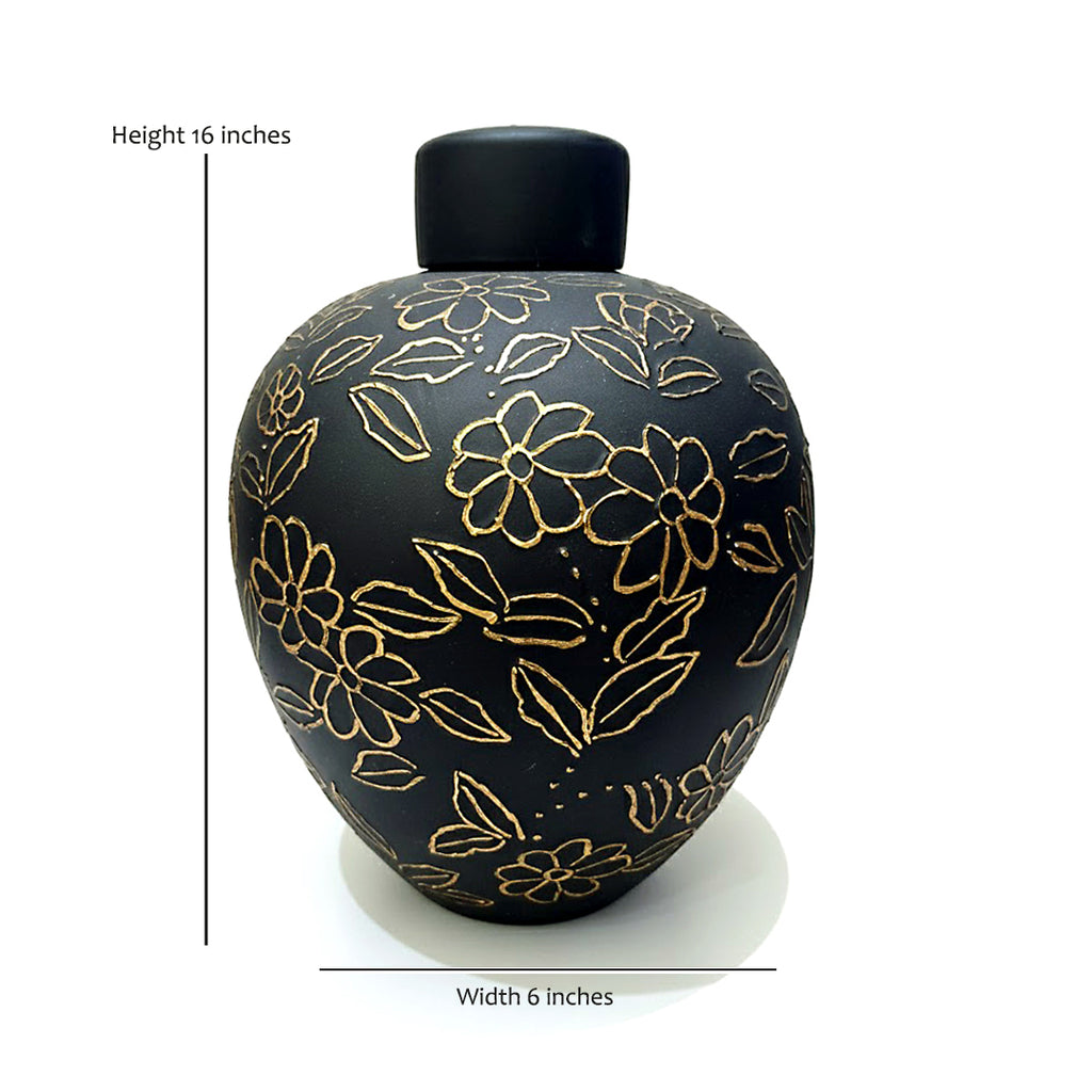 Gilded Botanical Terracotta Temple Jar