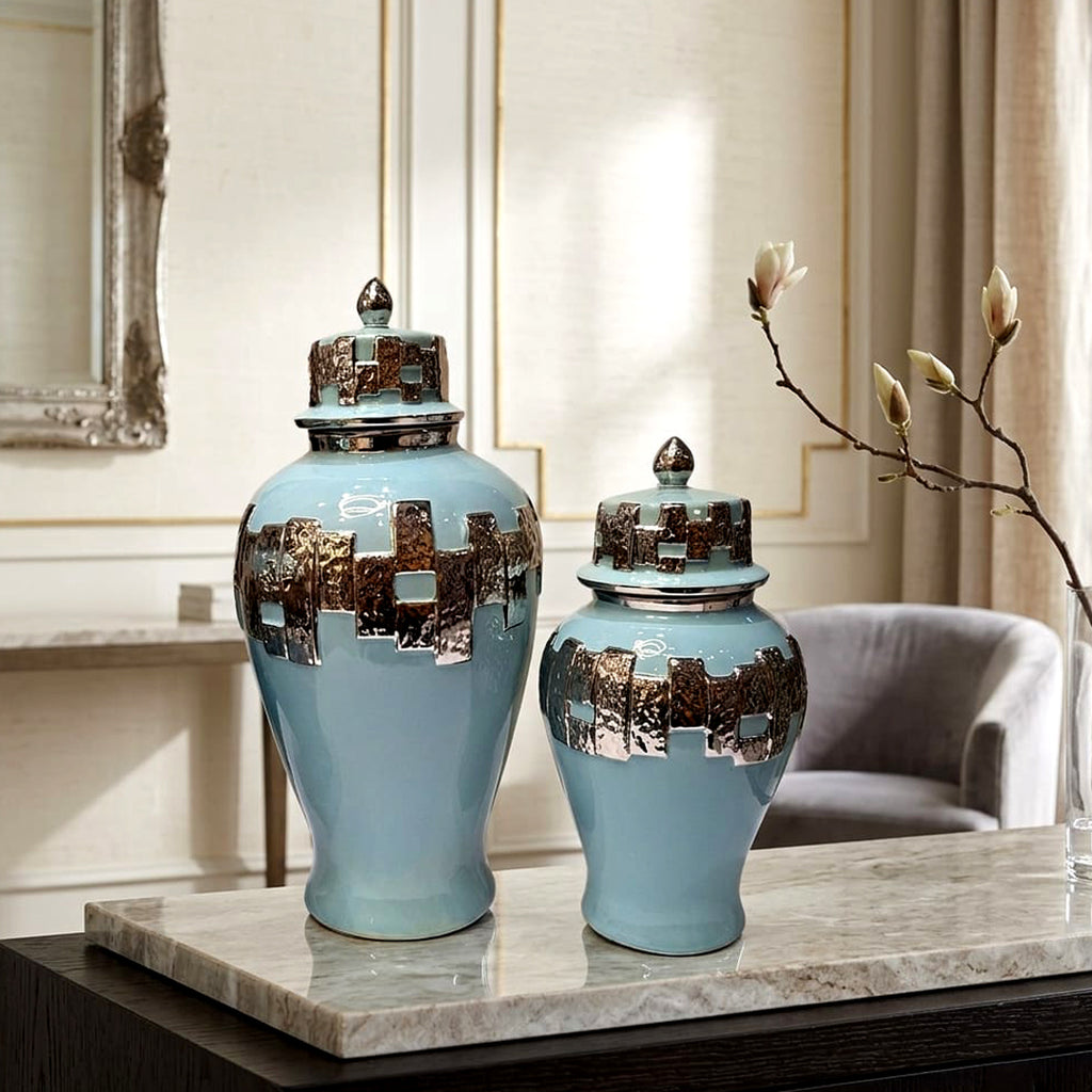 Ice Blue Textured Metallic Imperial Candy Jars