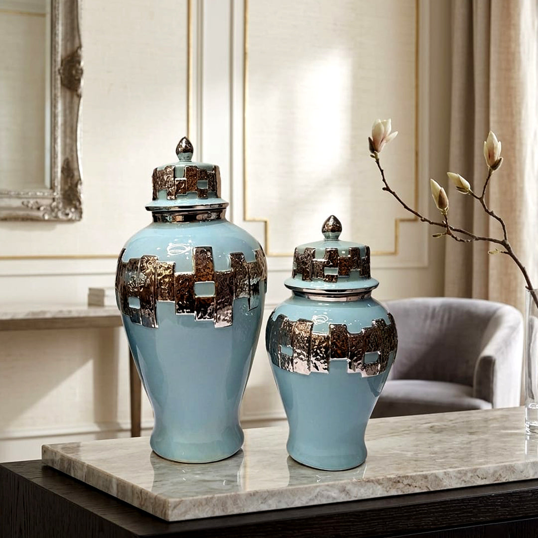 Ice Blue Textured Metallic Imperial Candy Jars
