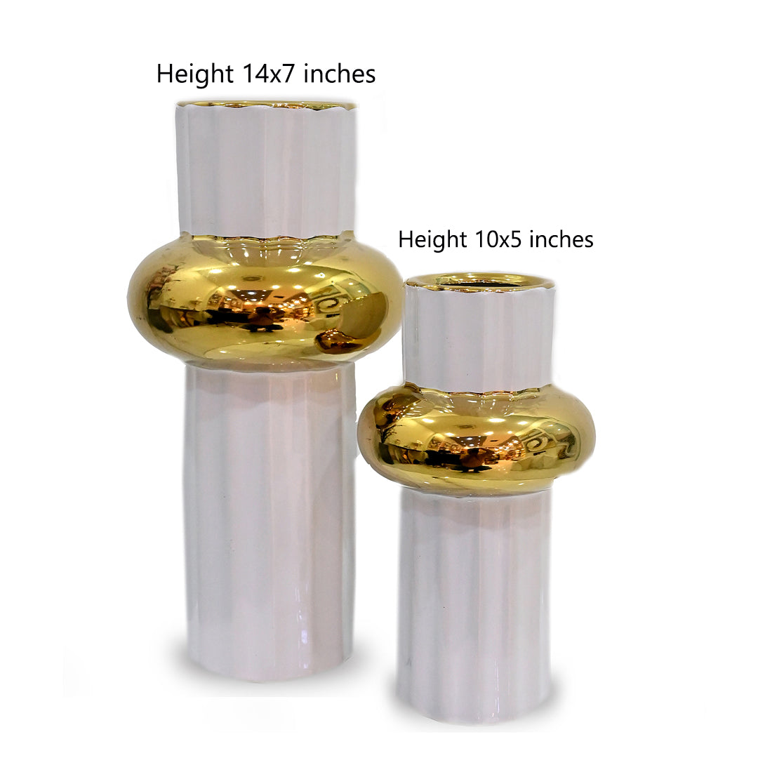 Monaco Fluted White and Gold Totem Vase
