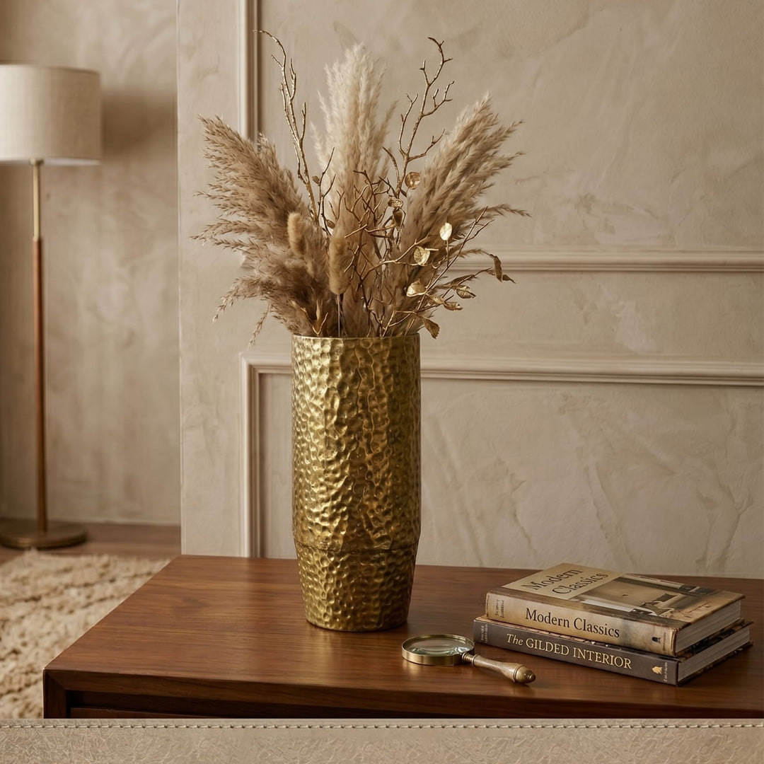 Zora Artisan Textured Metallic Vase