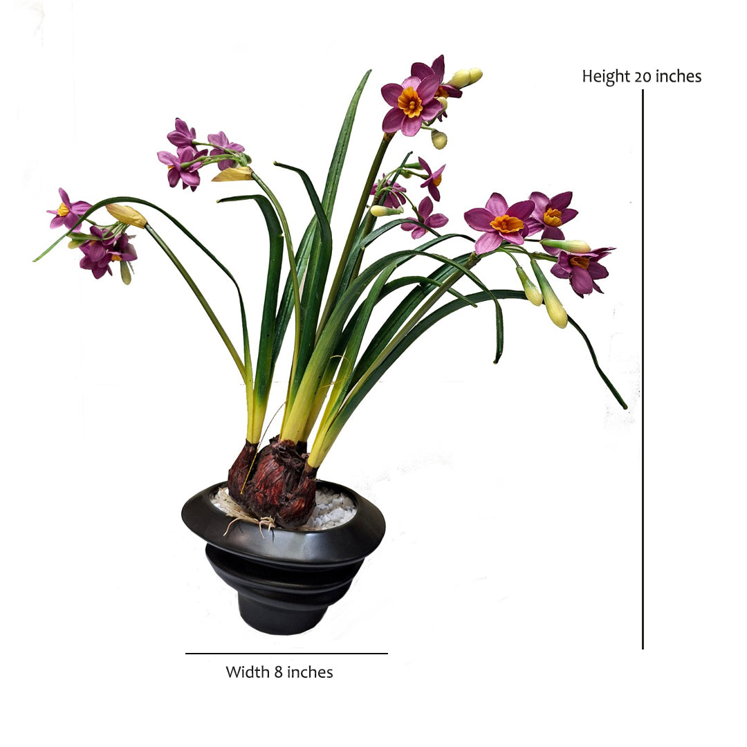 Zora Tiered Matte Black Planter & Floral Arrangement