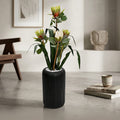 Zora Fluted Charcoal Capsule Vase & Faux King Protea Set