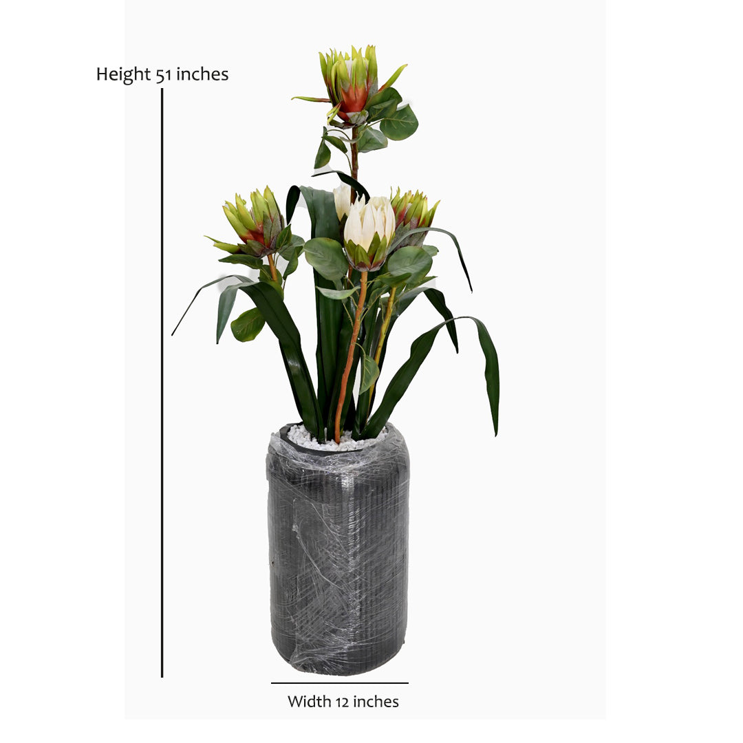 Zora Fluted Charcoal Capsule Vase & Faux King Protea Set