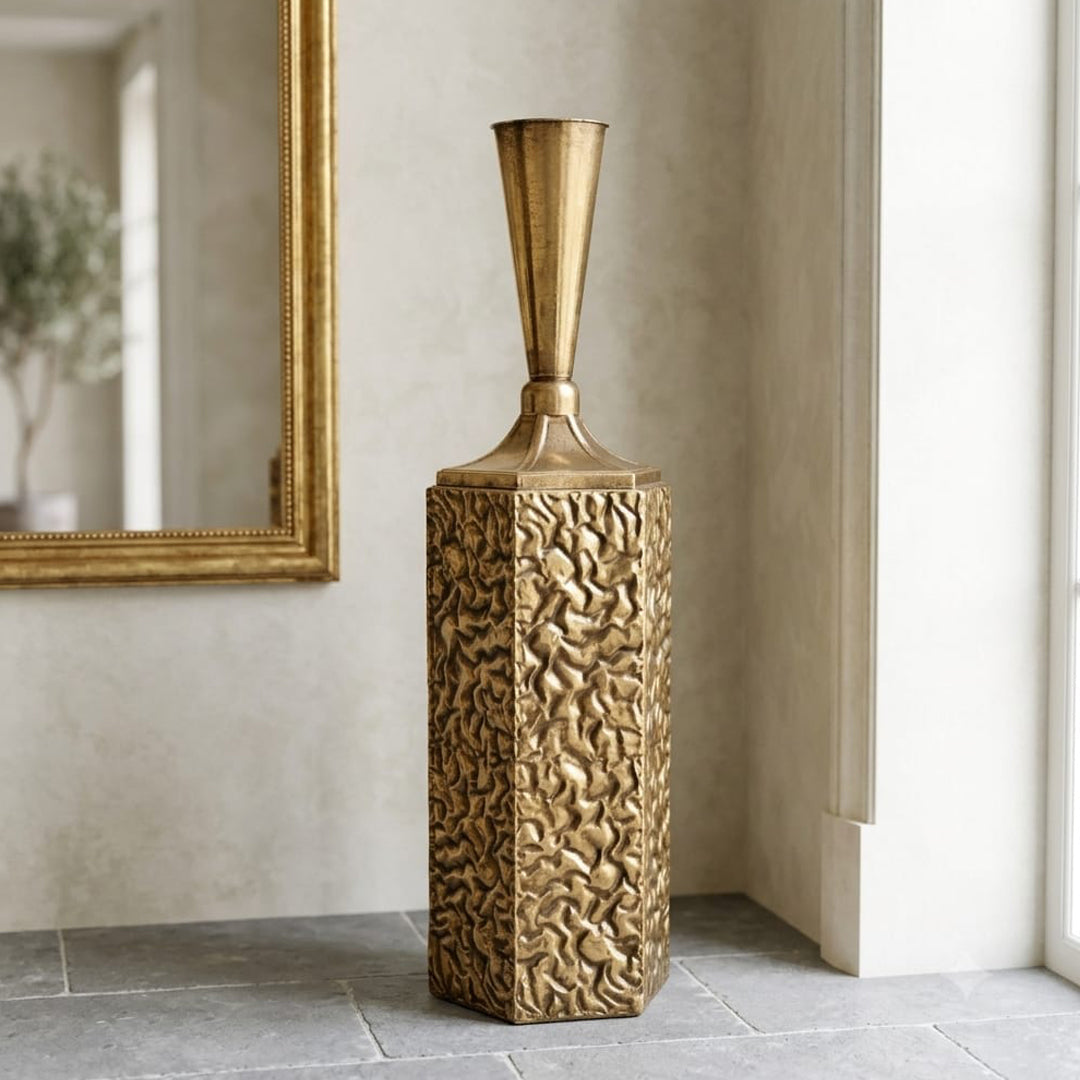 The Milan Hexagonal Textured Brass Floor Vase – 40"