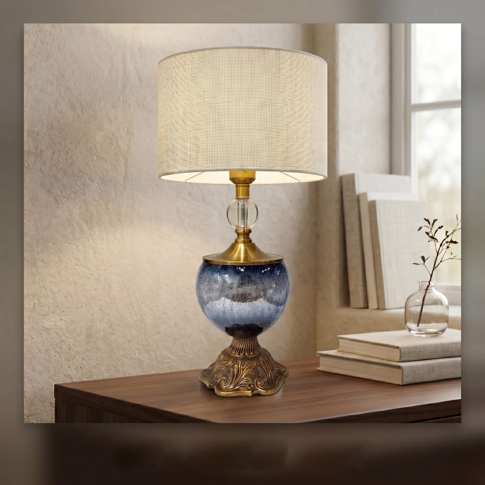 Baroque Gilded & Crystal Sphere Table Lamp