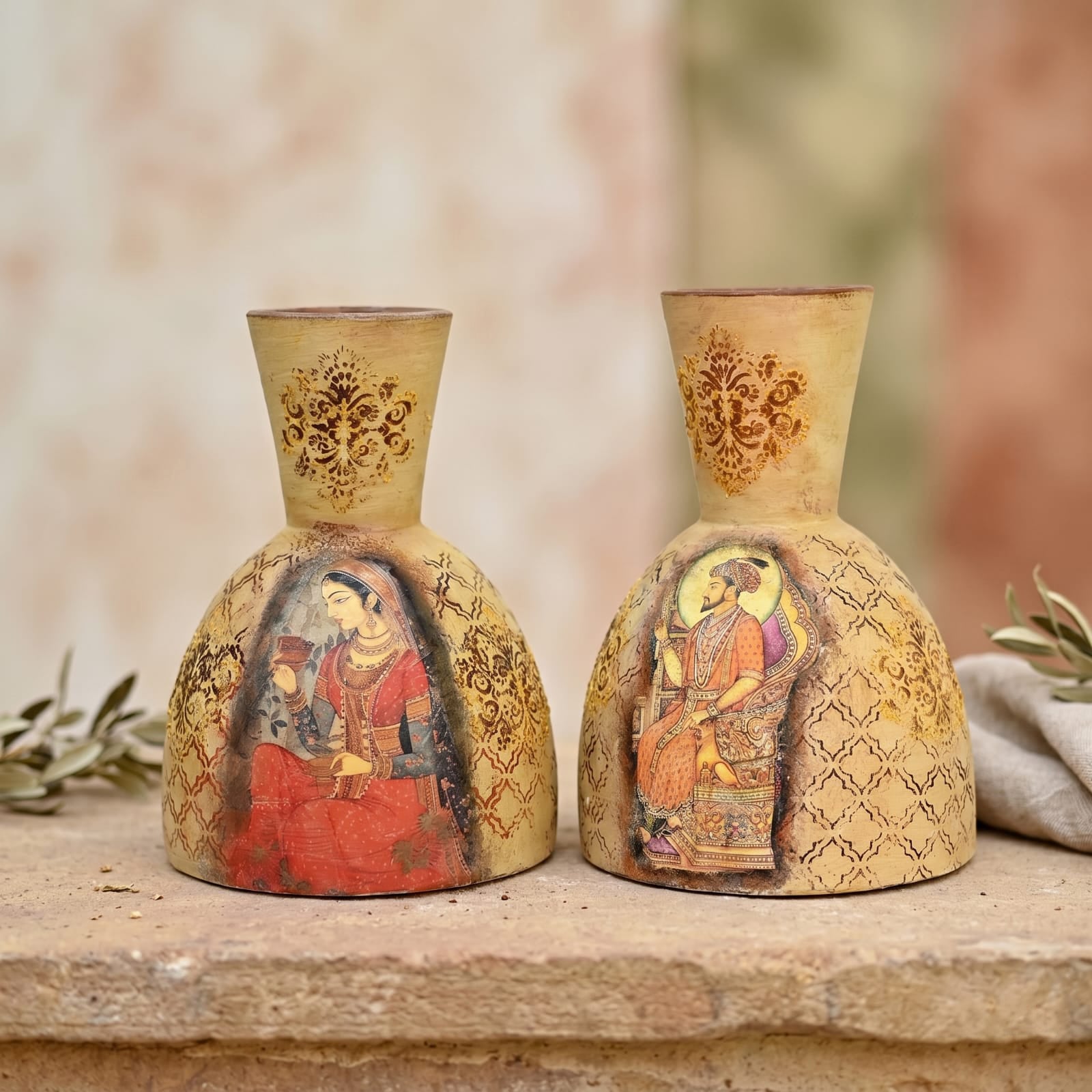 The Heritage Mughal Fresco Vases (Set of 2)